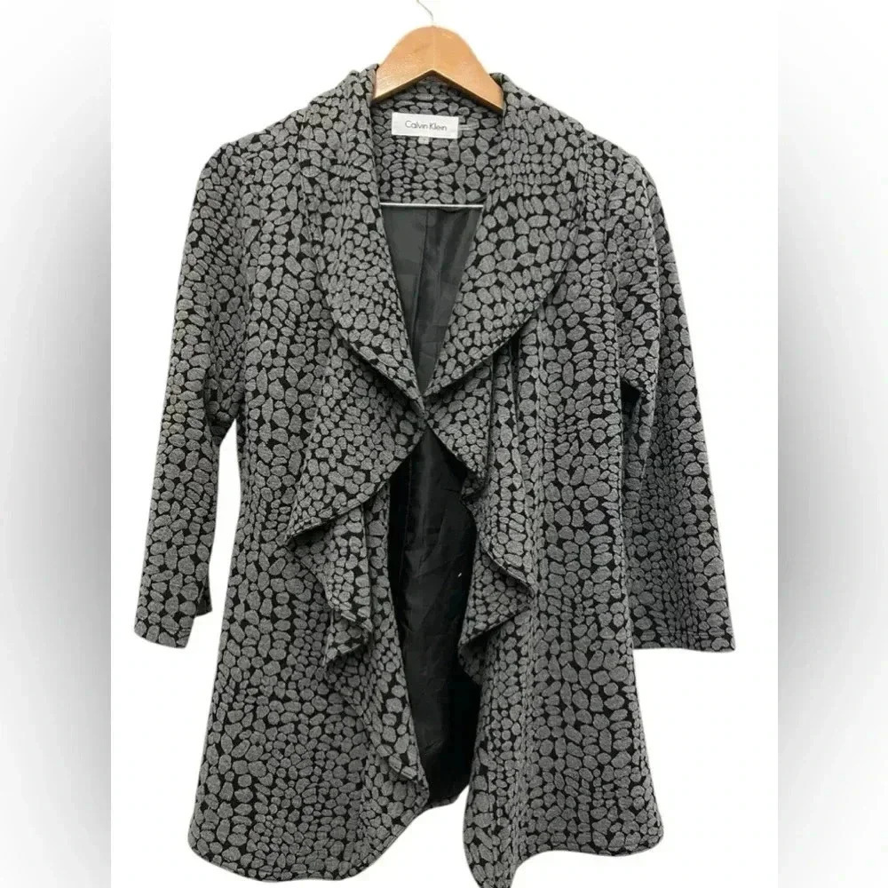 Calvin Klein Womens Knit Blazer Size 2 Open Front Jacket Waterfall 3/4 Sleeve